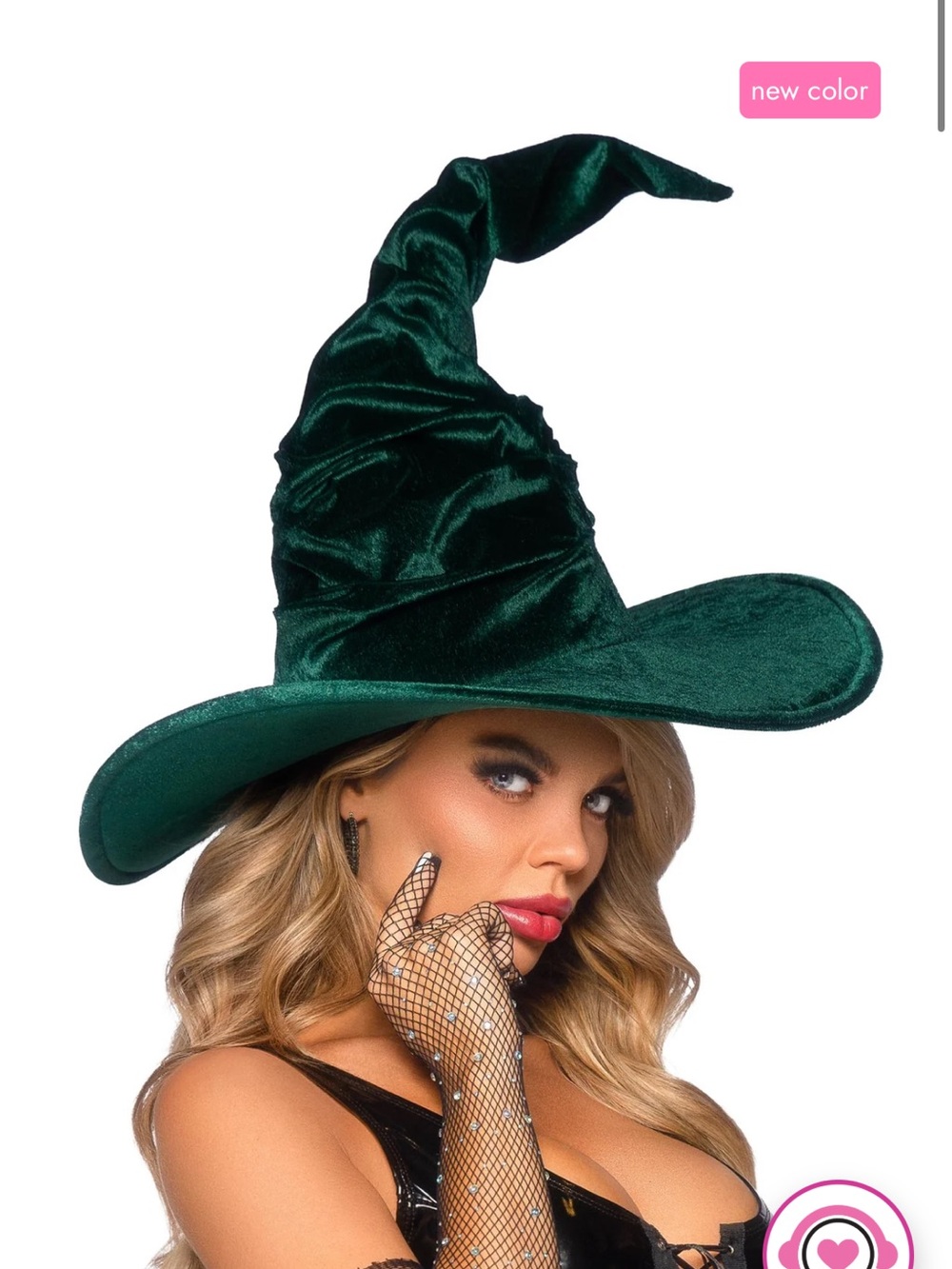 LEG AVENUE emerald green velvet witch hat with ruffled top